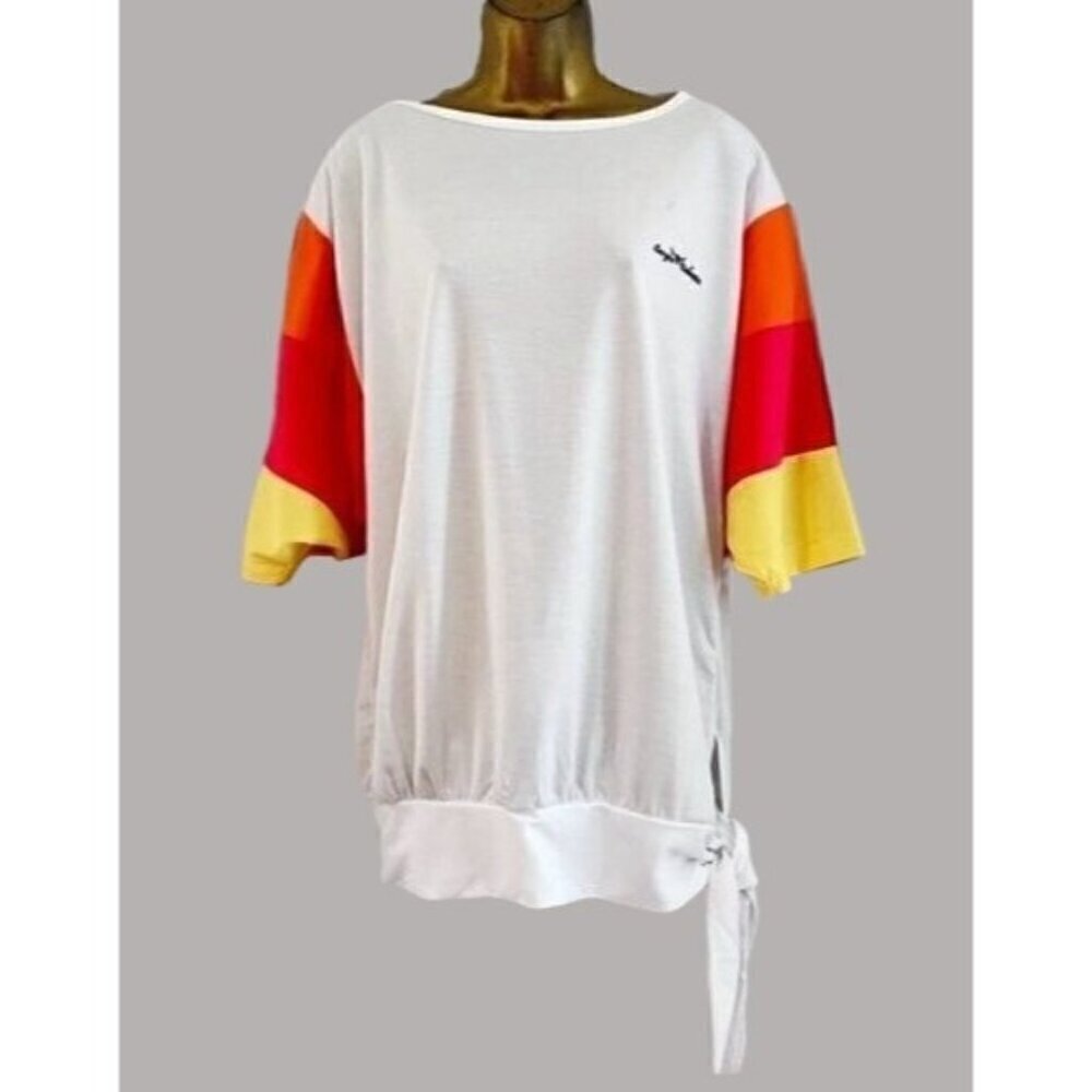 Vintage Sergio Valente Rainbow Tunic Top L Side Tie Resort Cruise Beach Cover Up